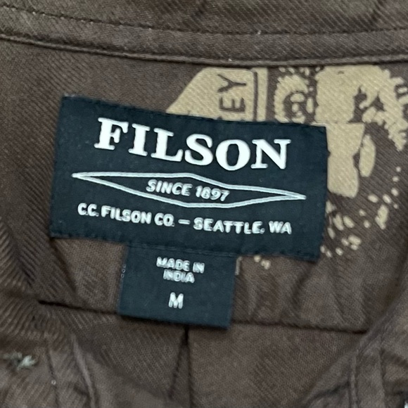 Filson brown button down men's M 5-oz woven Smokey Bear graphic print rare - Picture 2 of 7